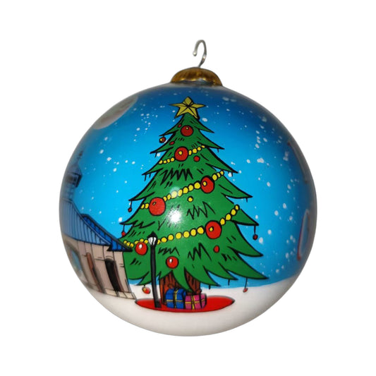 Downtown Celina Square Christmas Tree hand-painted ornament on a white background